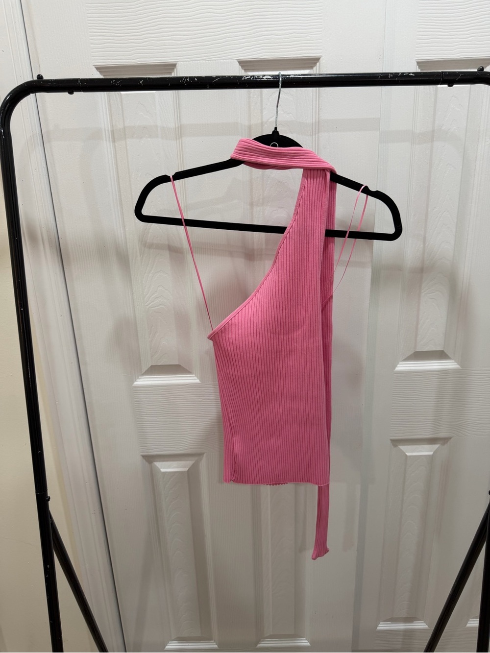 Zara Pink Ribbed One-Shoulder Tank Top